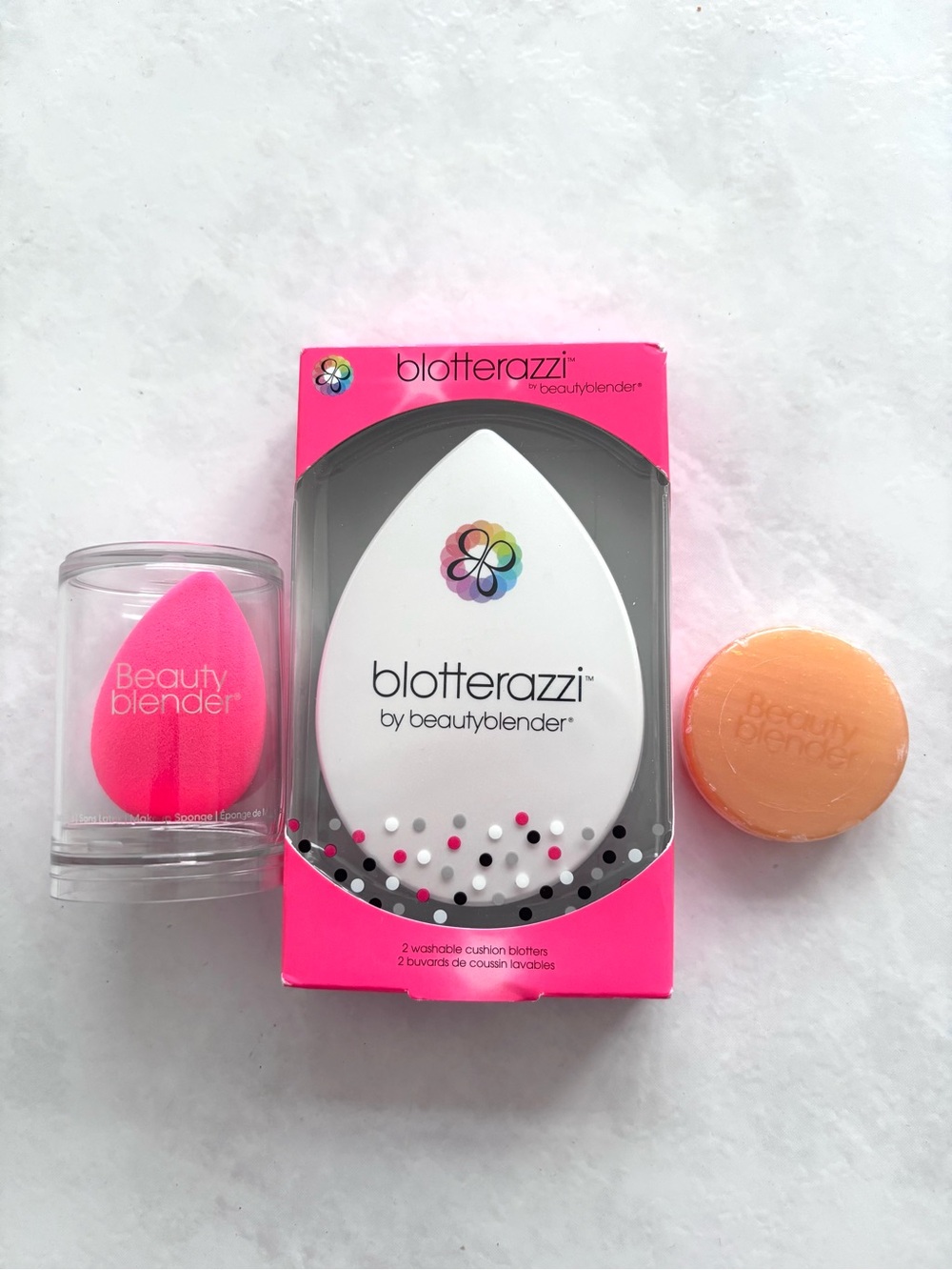 New Set of 3 BeautyBlender sponge, blotters, soap bar